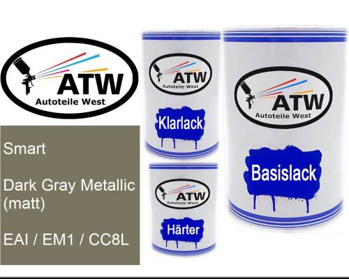 Smart, Dark Gray Metallic (matt), EAI / EM1 / CC8L: 500ml Lackdose + 500ml Klarlack + 250ml Härter - Set, von ATW Autoteile West.